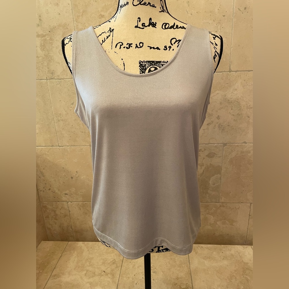 CHICO’S SHIMMERING SILVER SEXY SCOOP NECK TANK
